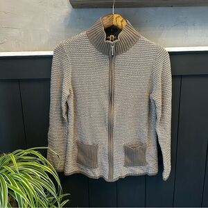Karen Scott Tan Cream Cardigan Full Zip Up Sweater Collared‎ Pockets size Medium